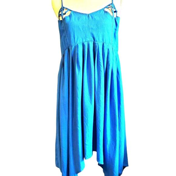 Jack by BB Dakota Nordstrom Dress Size L Blue Cutouts Handkerchief Hem Flowy - Picture 1 of 13